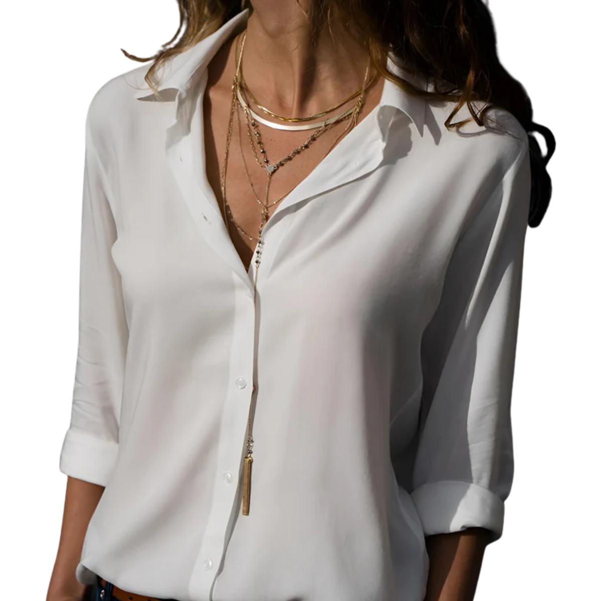 Women's fluid silk blouse — V-neck — office and evening