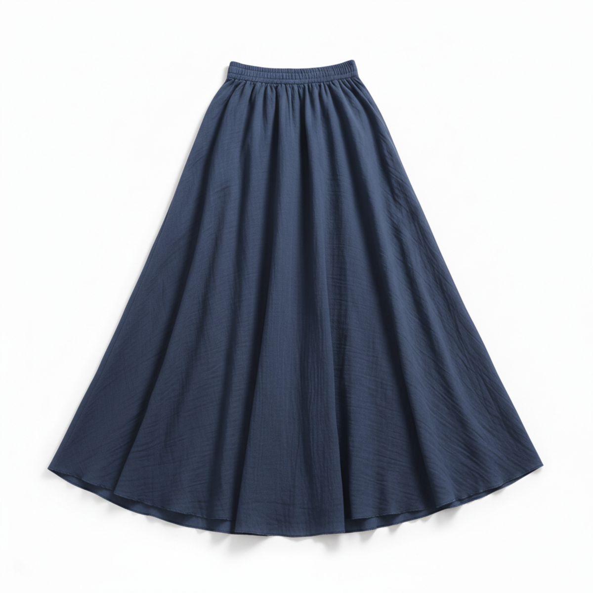 Women's Maxi Skirt in Cotton and Linen, High Elastic Waist, Flared Cut, Ankle Length
