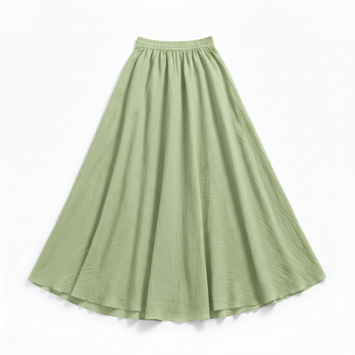 Women's Maxi Skirt in Cotton and Linen, High Elastic Waist, Flared Cut, Ankle Length