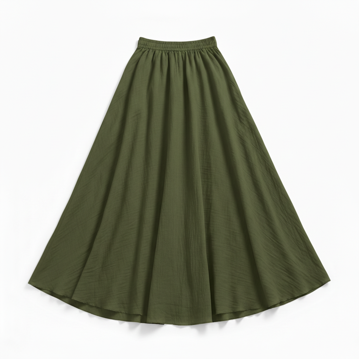 Women's Maxi Skirt in Cotton and Linen, High Elastic Waist, Flared Cut, Ankle Length