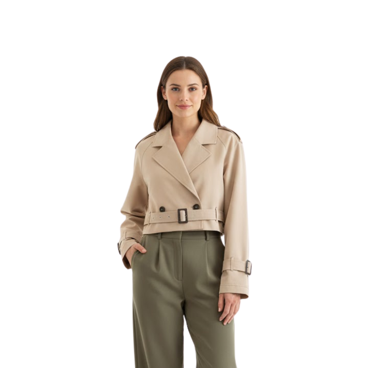 Vintage Short Double-Breasted Trench Coat for Women