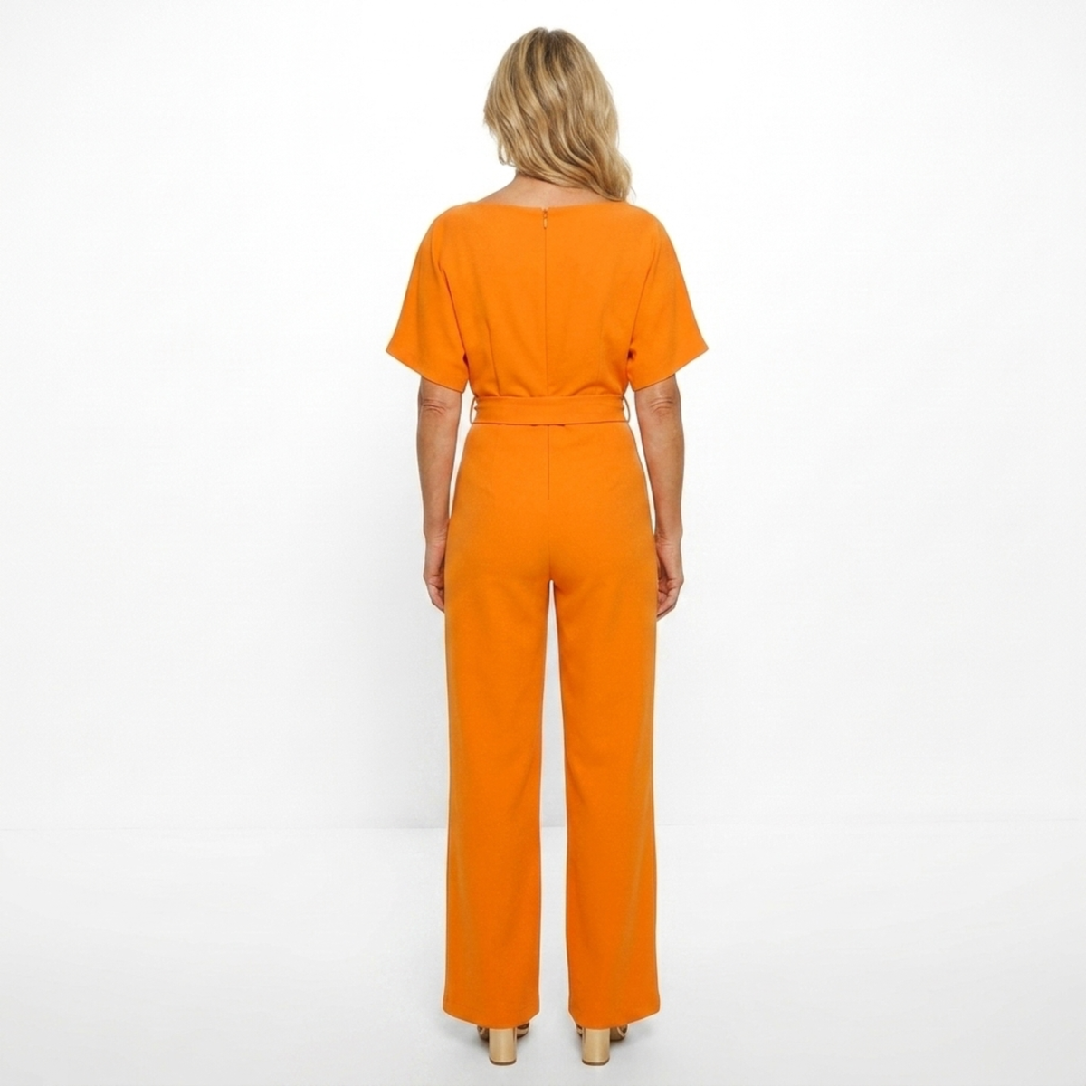 Wide-leg jumpsuit — short sleeves and belt — everyday
