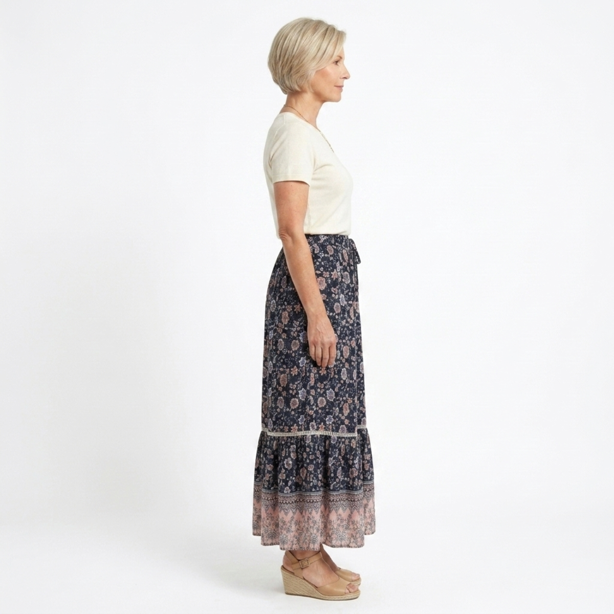 Long Floral Maxi Skirt — High Waist with Drawstrings — Beach Outfit