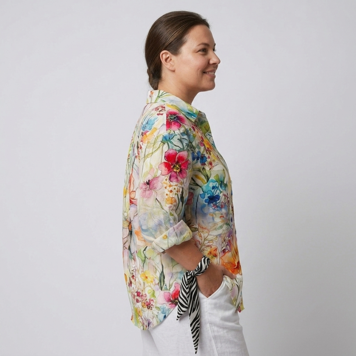 Plus size floral print long sleeve blouse for women