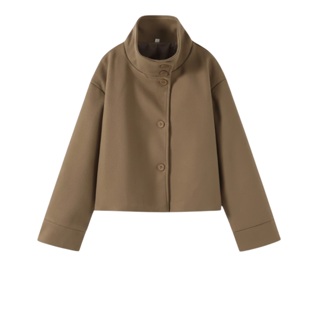 Women's winter coat in wool with a stand-up collar, single-breasted, loose fit and long sleeves