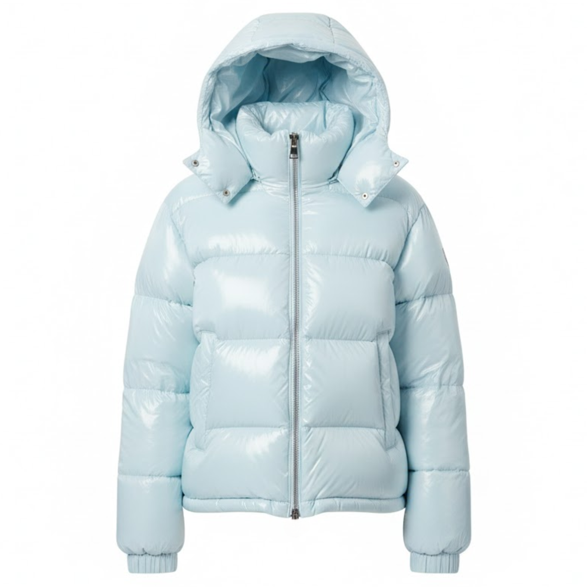Women's Shiny Quilted Jacket with Hood, High Zipper Closure, Warm and Cozy