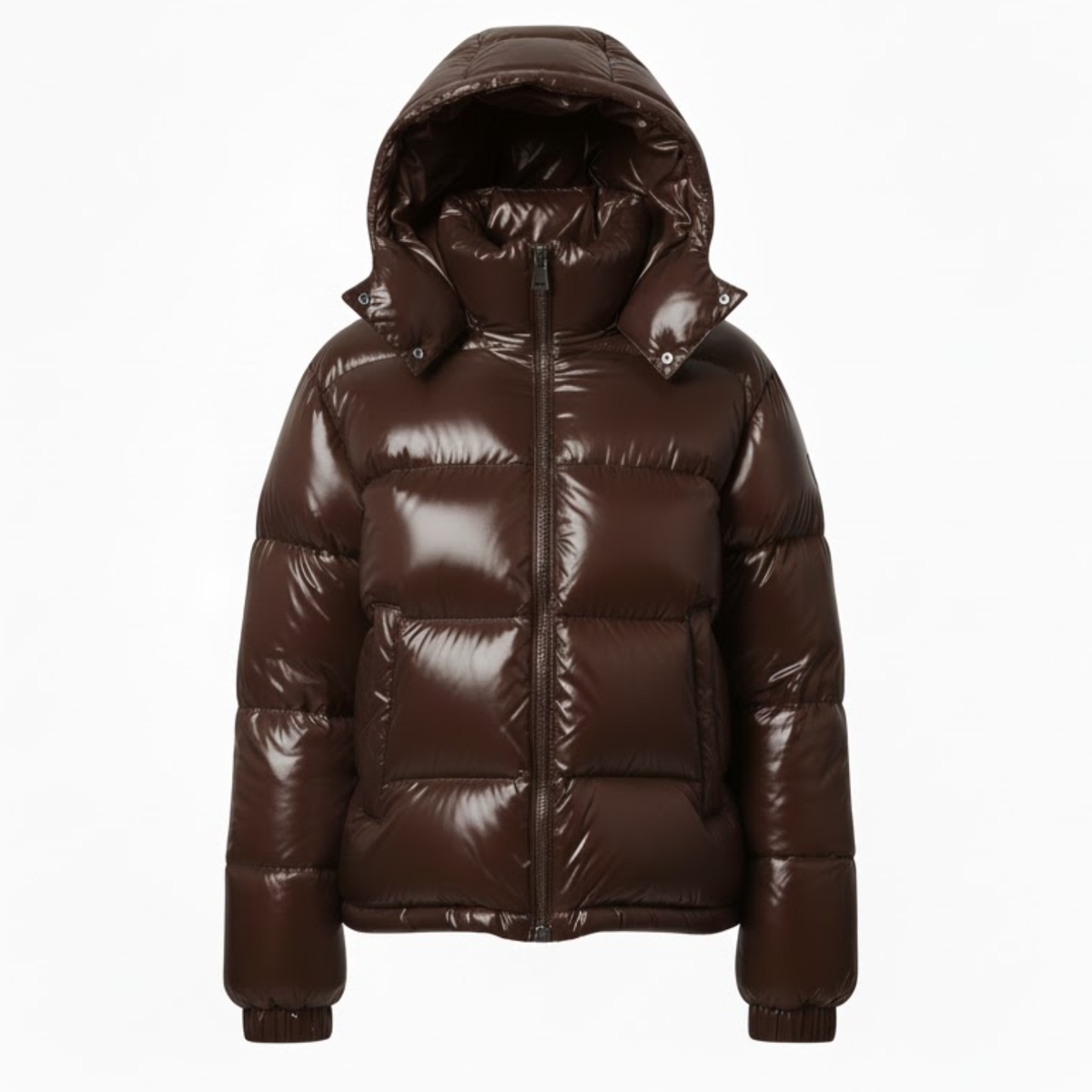 Women's Shiny Quilted Jacket with Hood, High Zipper Closure, Warm and Cozy