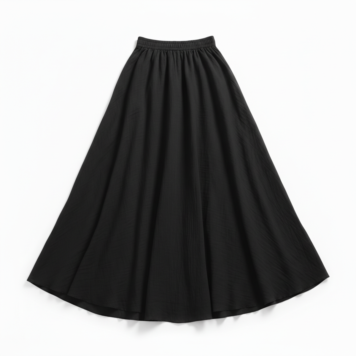 Women's Maxi Skirt in Cotton and Linen, High Elastic Waist, Flared Cut, Ankle Length