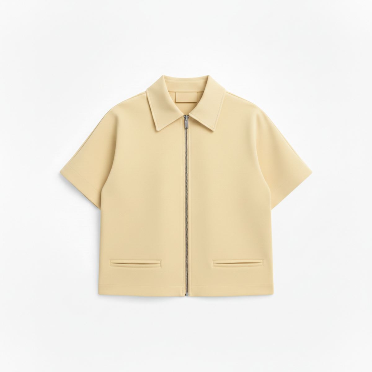 Short Polyester Jacket with Short Sleeves and Zipper for Women