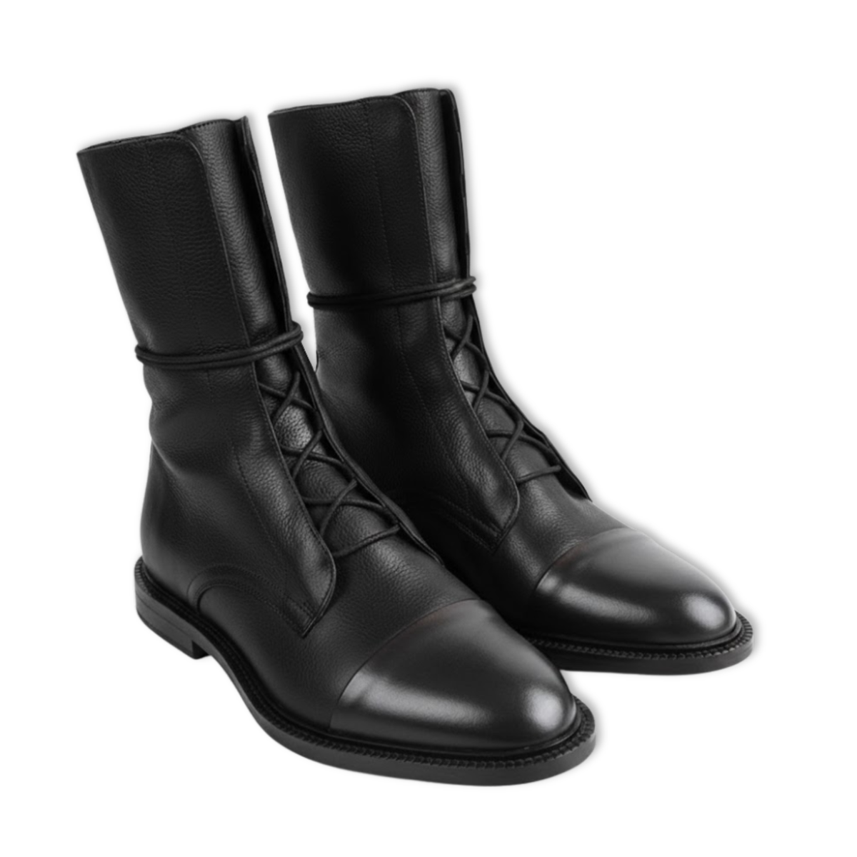 Mid-calf women's ankle boots with two-tone laces, reinforced toe, and rubber sole