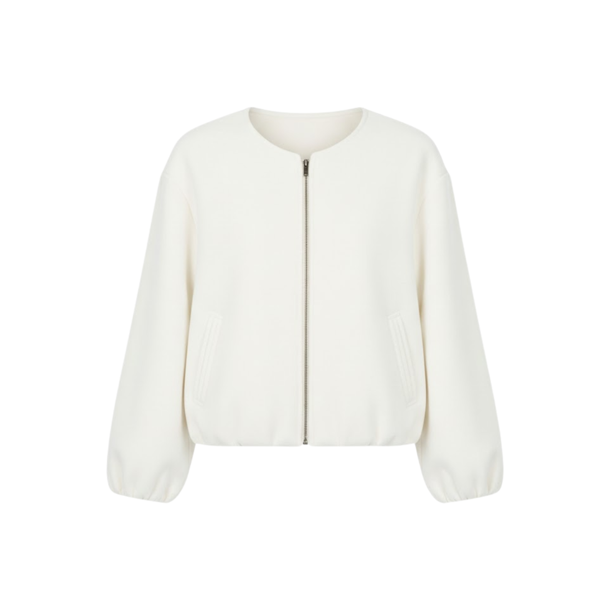 Short bomber jacket for women with zipper and casual round collar