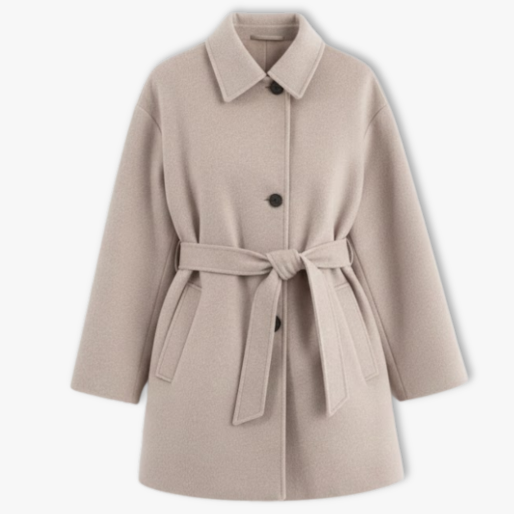 Trendy double collar wool coat for women, long sleeves