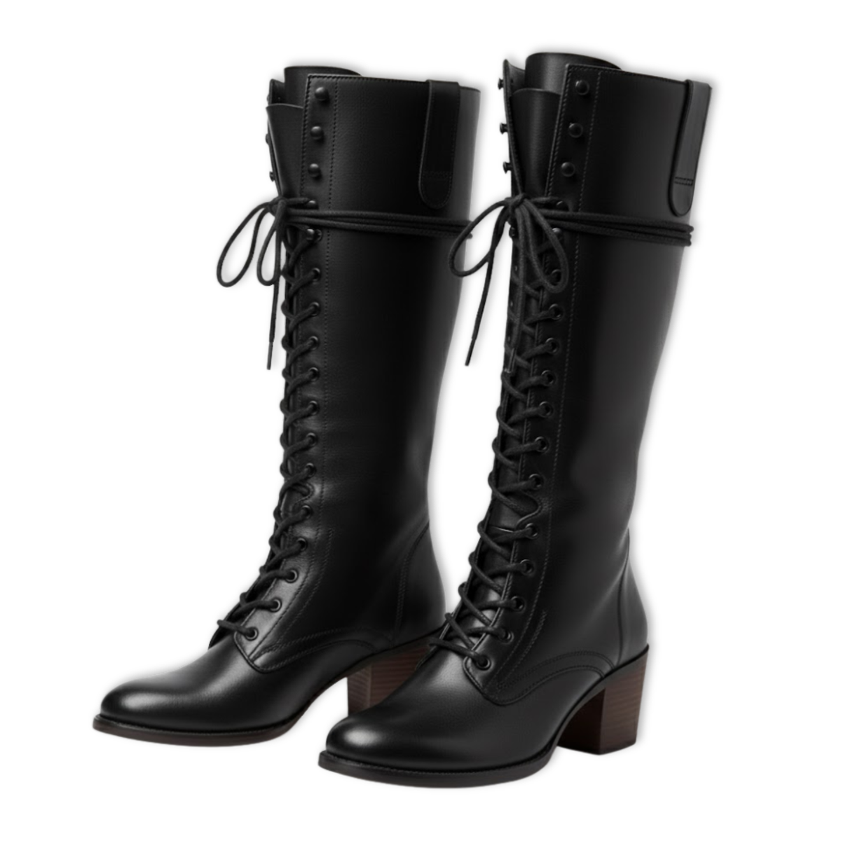 Women's high lace-up boots in aged leather with square heel and soft lining