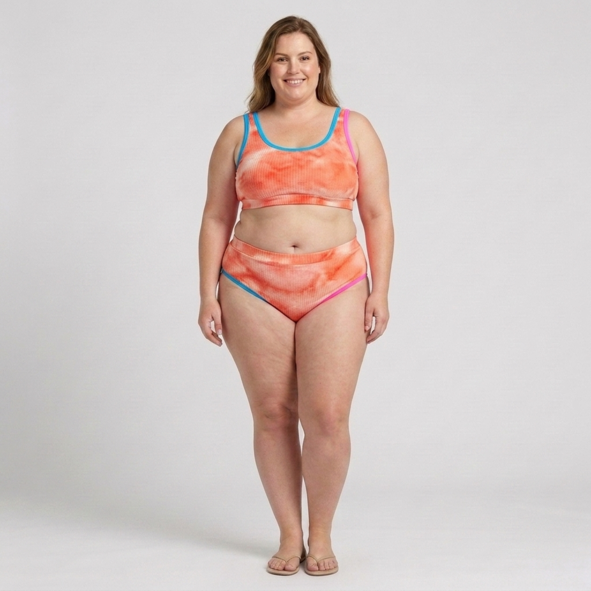 Plus Size Two-Piece Bikini for Women with High Waist Tie-Dye Effect