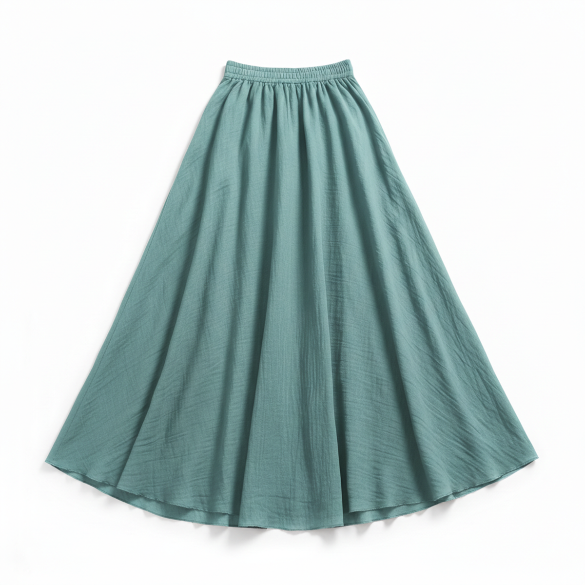 Women's Maxi Skirt in Cotton and Linen, High Elastic Waist, Flared Cut, Ankle Length