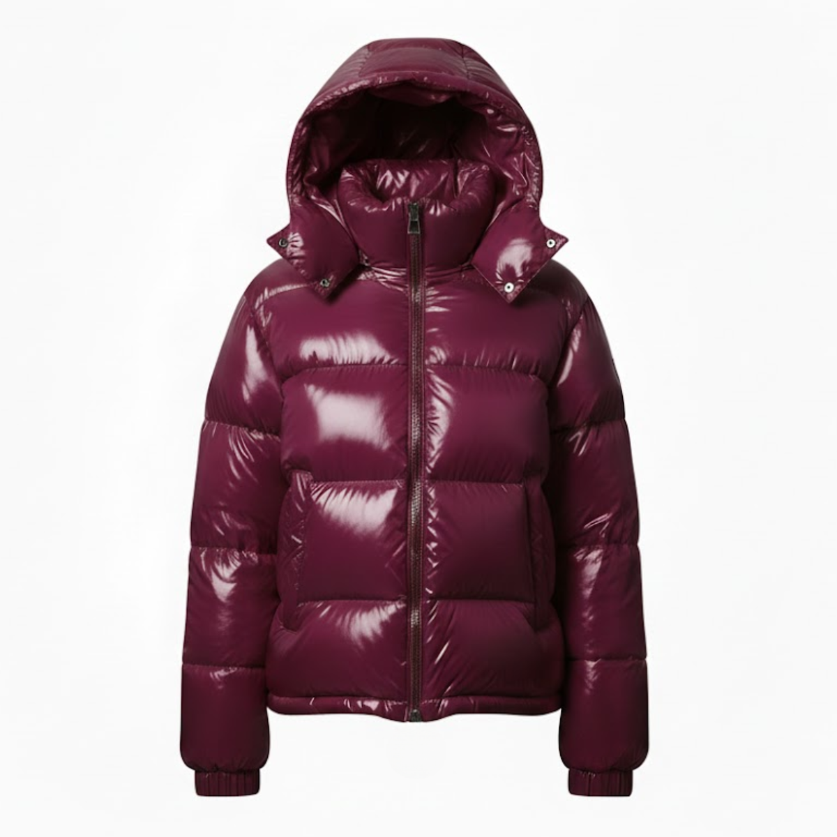 Women's Shiny Quilted Jacket with Hood, High Zipper Closure, Warm and Cozy